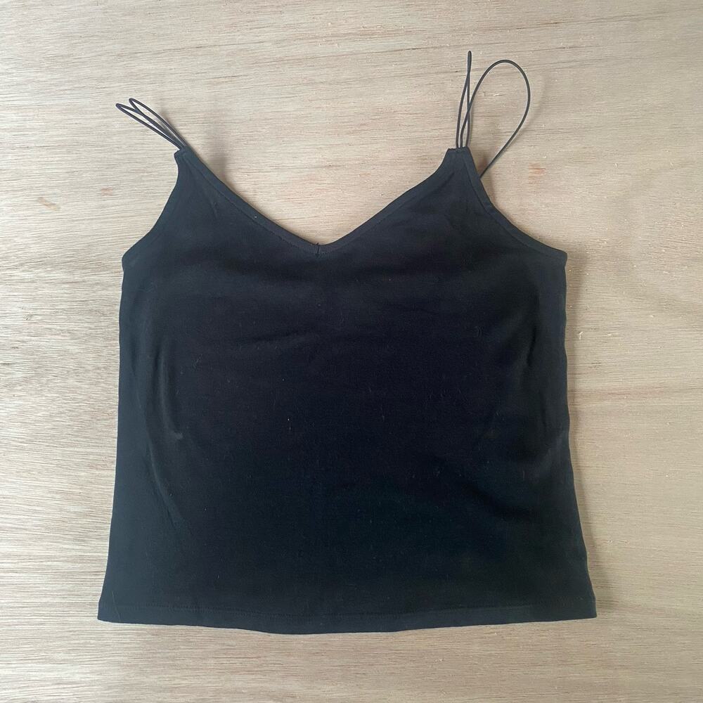 100% Cotton Wild Fable Cropped Black V-Neck Spaghetti Strap Tank Top Size Small